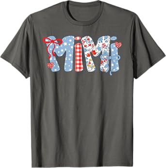 Cute American Mimi 4th of July Coquette Bow Red White & Blue T-Shirt