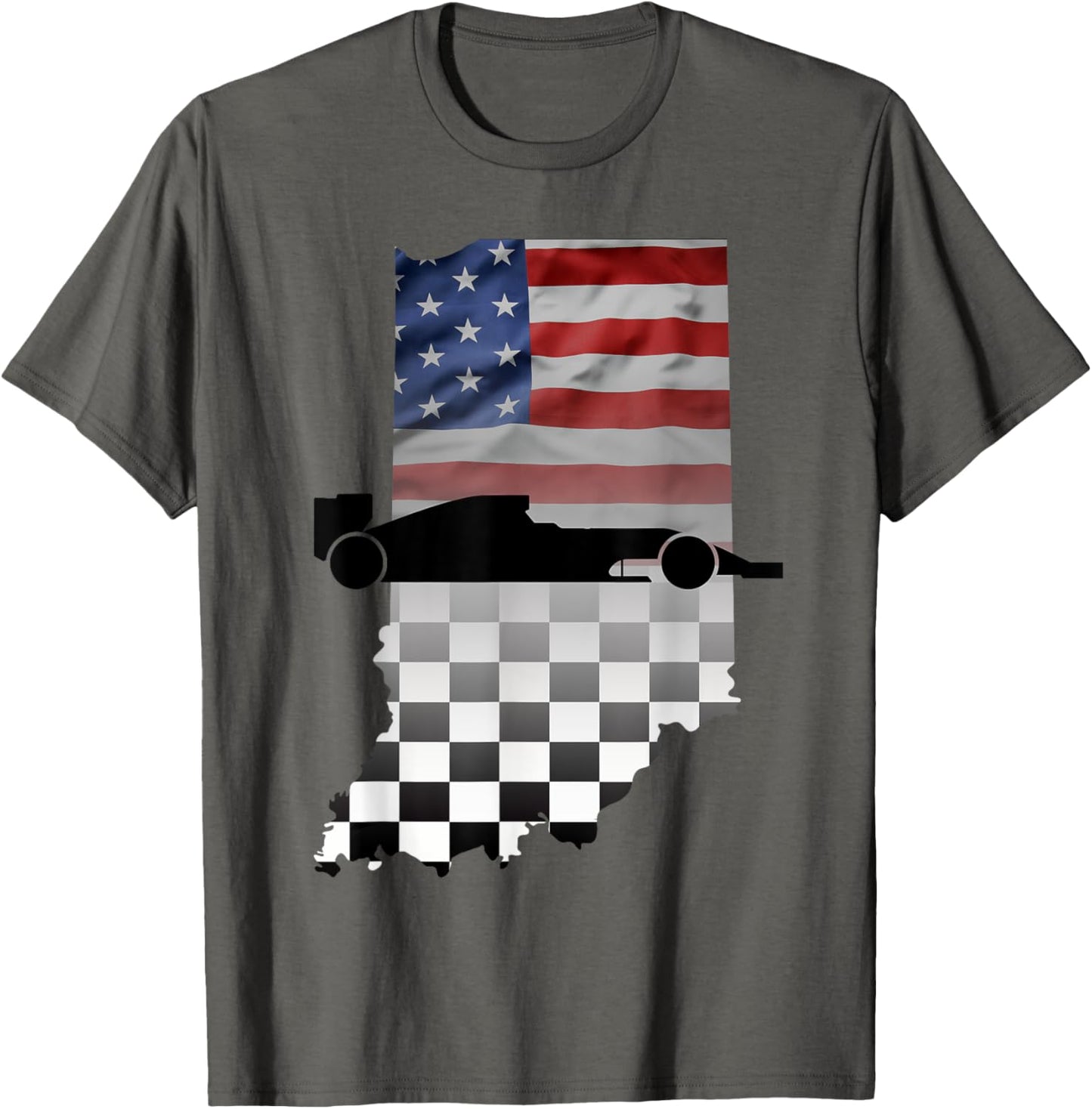 Indiana American Flag to Checkered Flag Graphic T-Shirt