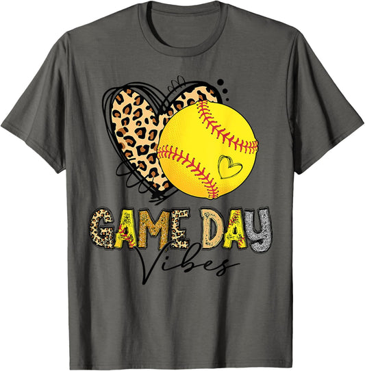 Bleached Softball Game Day Vibes Leopard Heart Headband Mom T-Shirt
