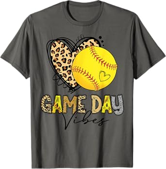 Bleached Softball Game Day Vibes Leopard Heart Headband Mom T-Shirt