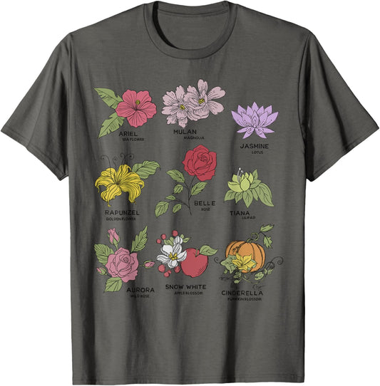 Disney Princesses Types Of Flowers Textbook Poster T-Shirt