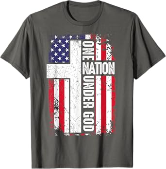 One Nation Under God 4th July Shirt Christian Women Dad Men T-Shirt