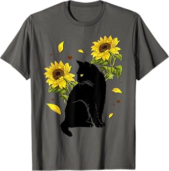 Cat Sunflower Christmas Tree Sun Flower Cat Lover Gift Men Women Kids T-Shirt