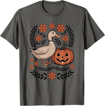 Vintage Silly Goose Pumpkin Patch Boho Floral T-Shirt