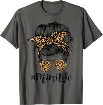 Mimi Life Hair Bandana Glasses Leopard Print Mother's Day T-Shirt