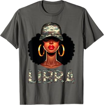 Libra Queen Retro Camo Black Woman Cap Zodiac Sign T-Shirt
