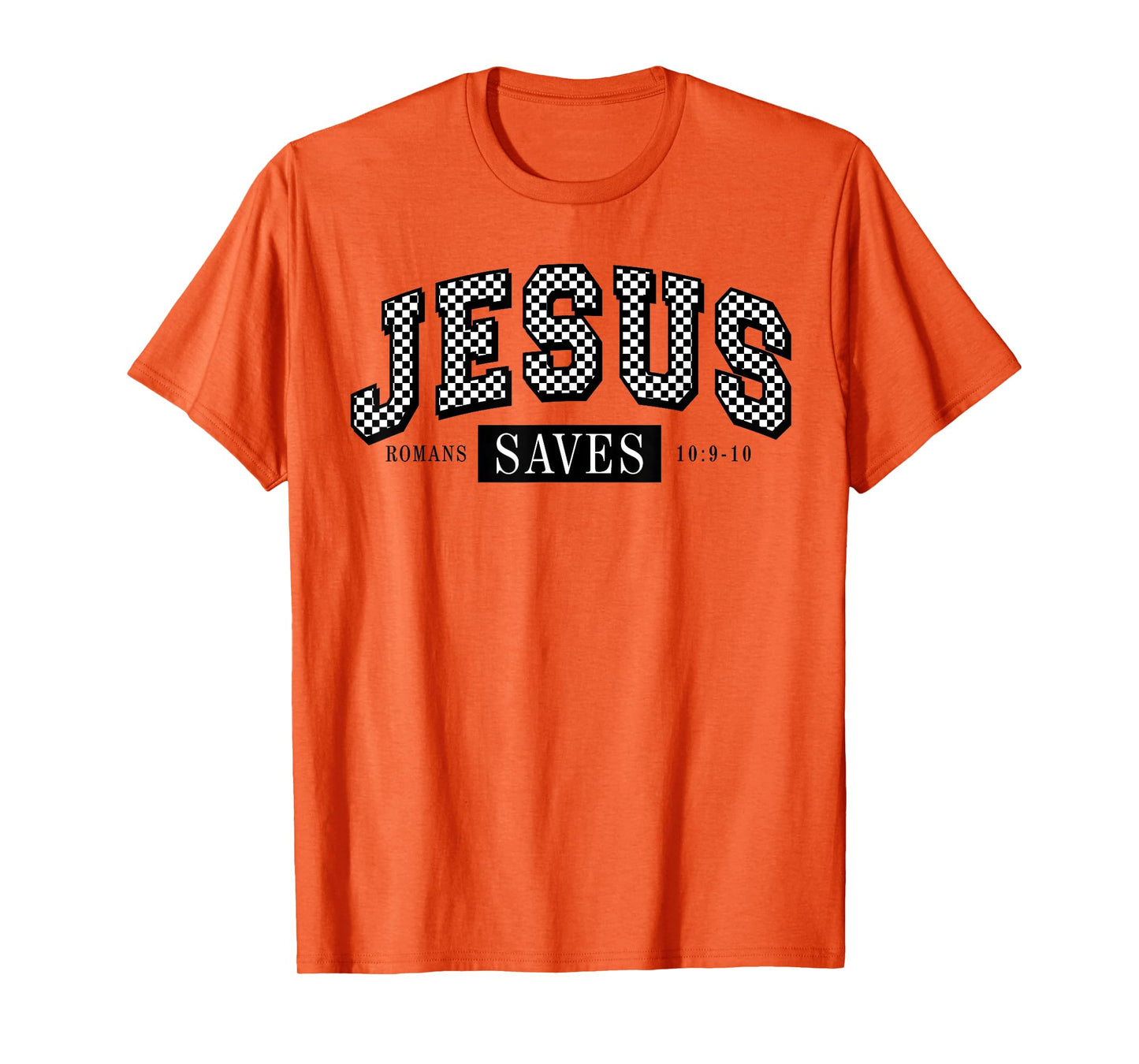Checkered Jesus Saves Romans 10:9-10 Christian Religious T-Shirt