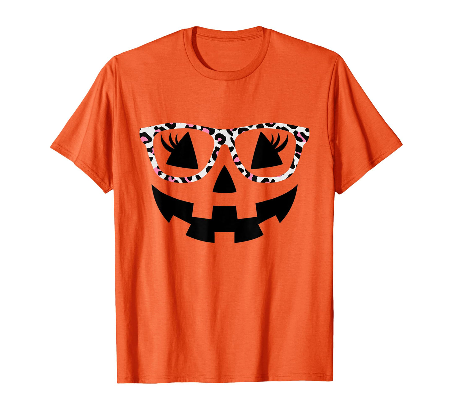Jack O Lantern Face Pumpkin Halloween Leopard Print Glasses T-Shirt
