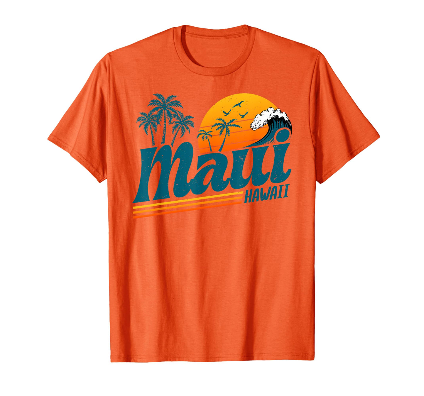 Retro Maui Hawaii Hawaiian Island Palm Tree Beach Vacation T-Shirt