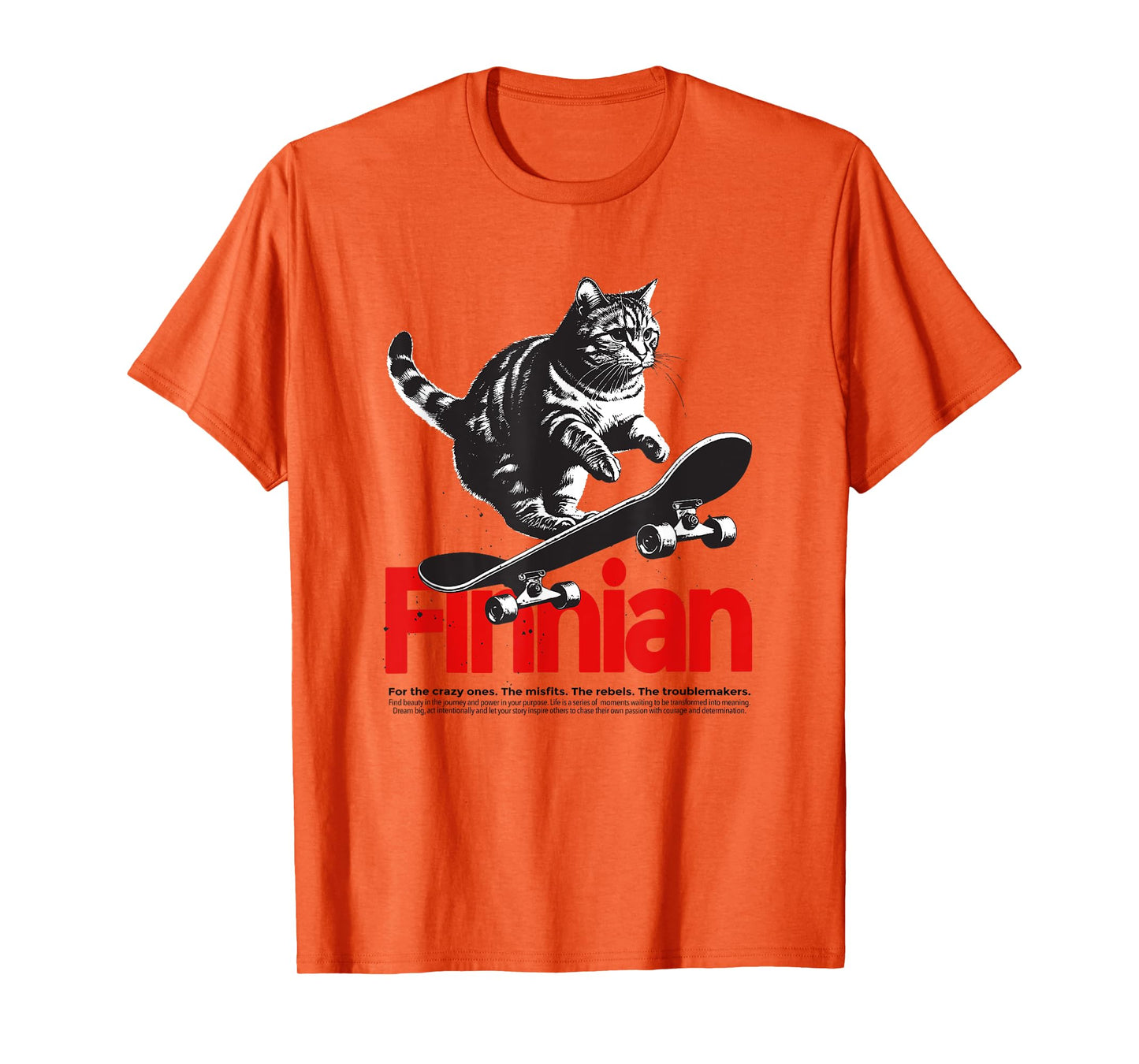 FINNIAN - Cute Boy Name with cool with cool Cat & Skateboard T-Shirt