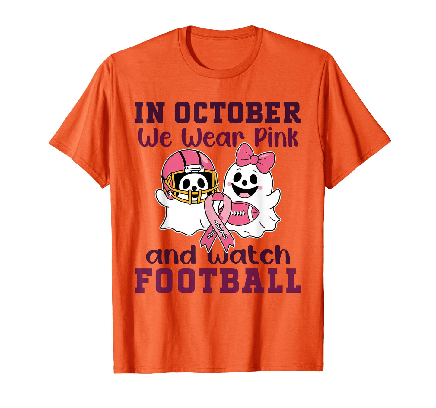 Football Breast Cancer Halloween in October we wear Pink Out T-Shirt