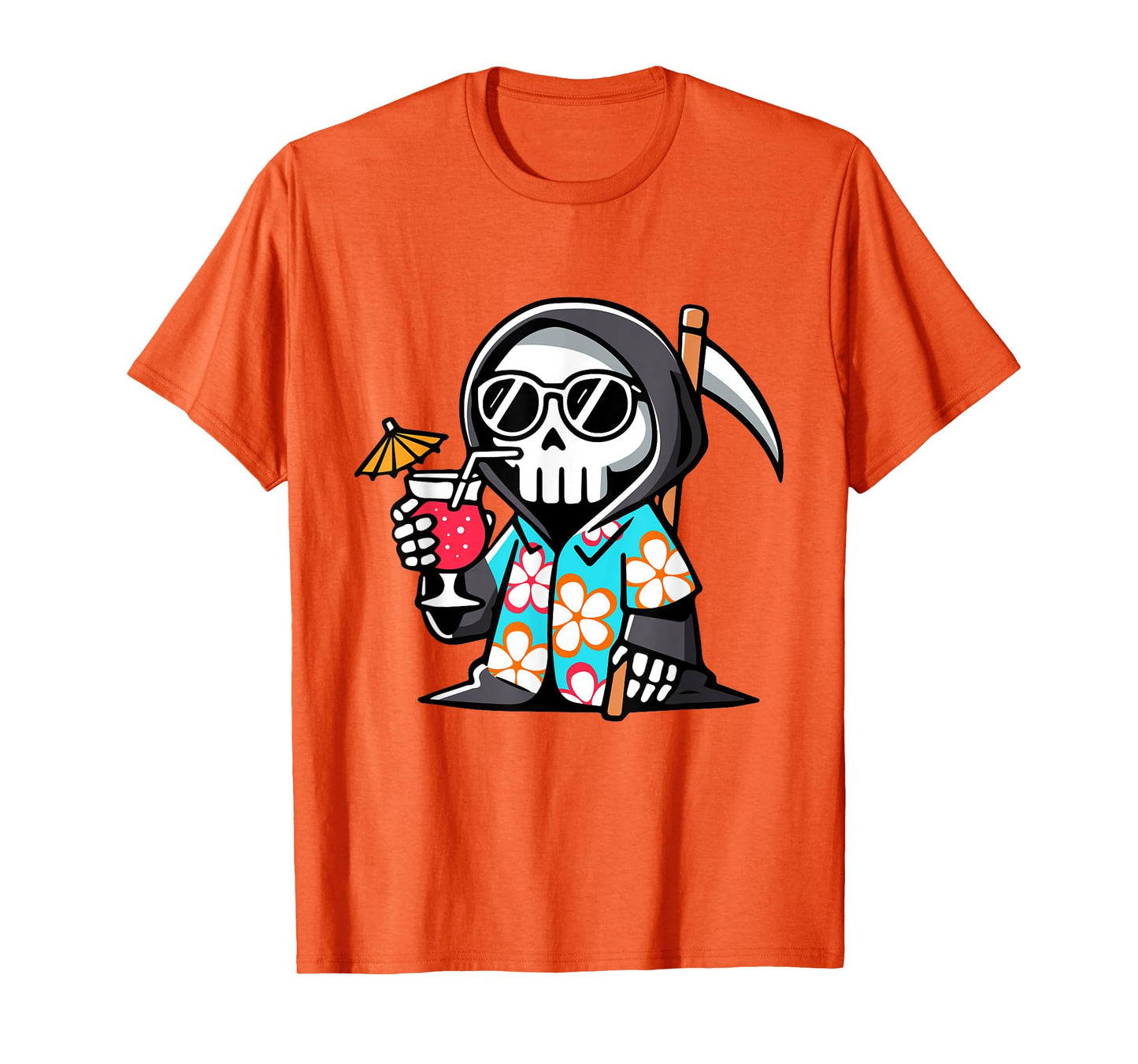 Funny Grim Reaper Hawaiian Summerween Summer Halloween T-Shirt