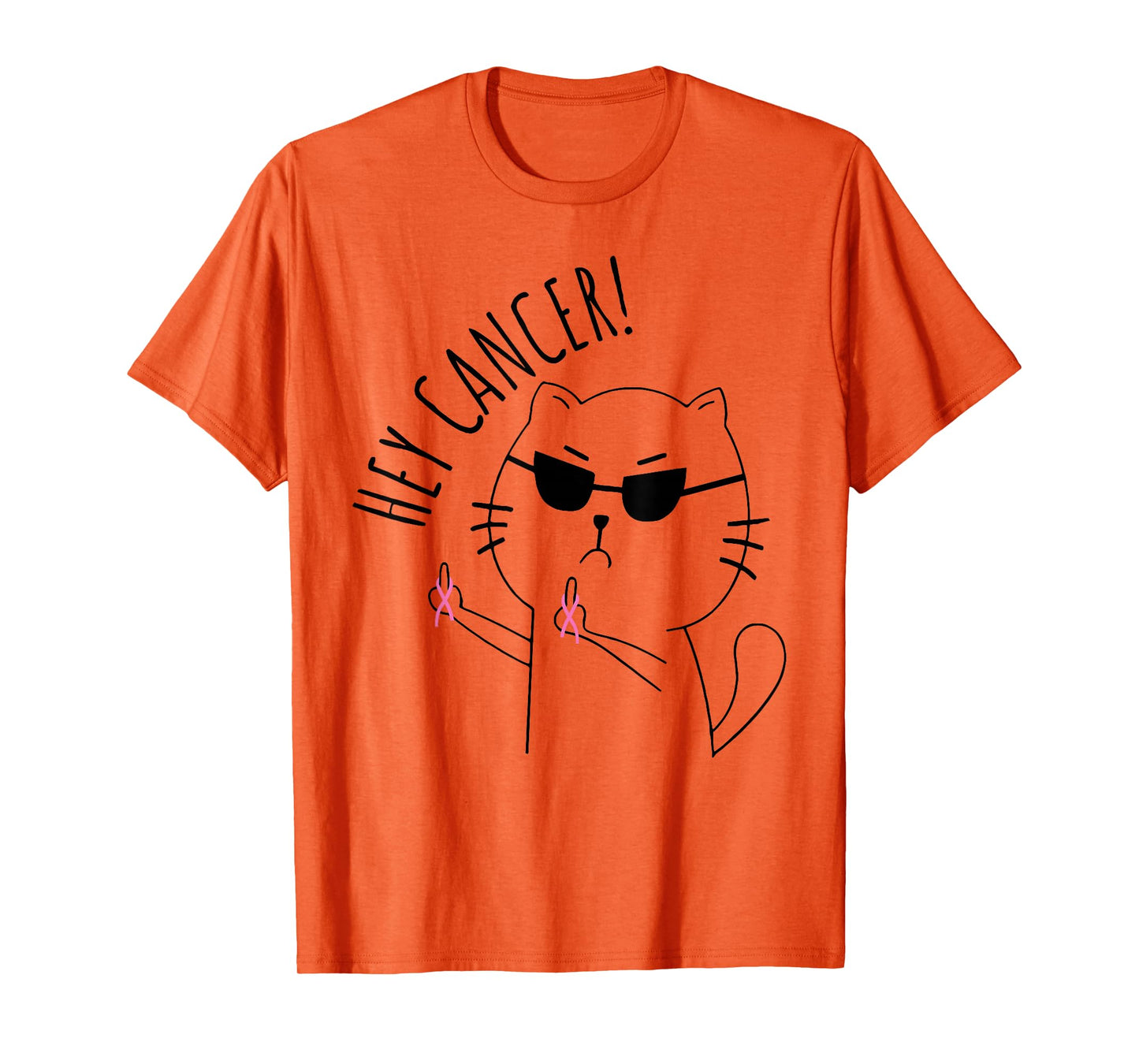 Hey Cancer Funny Cat Pink Ribbon Breast Cancer Awareness T-Shirt
