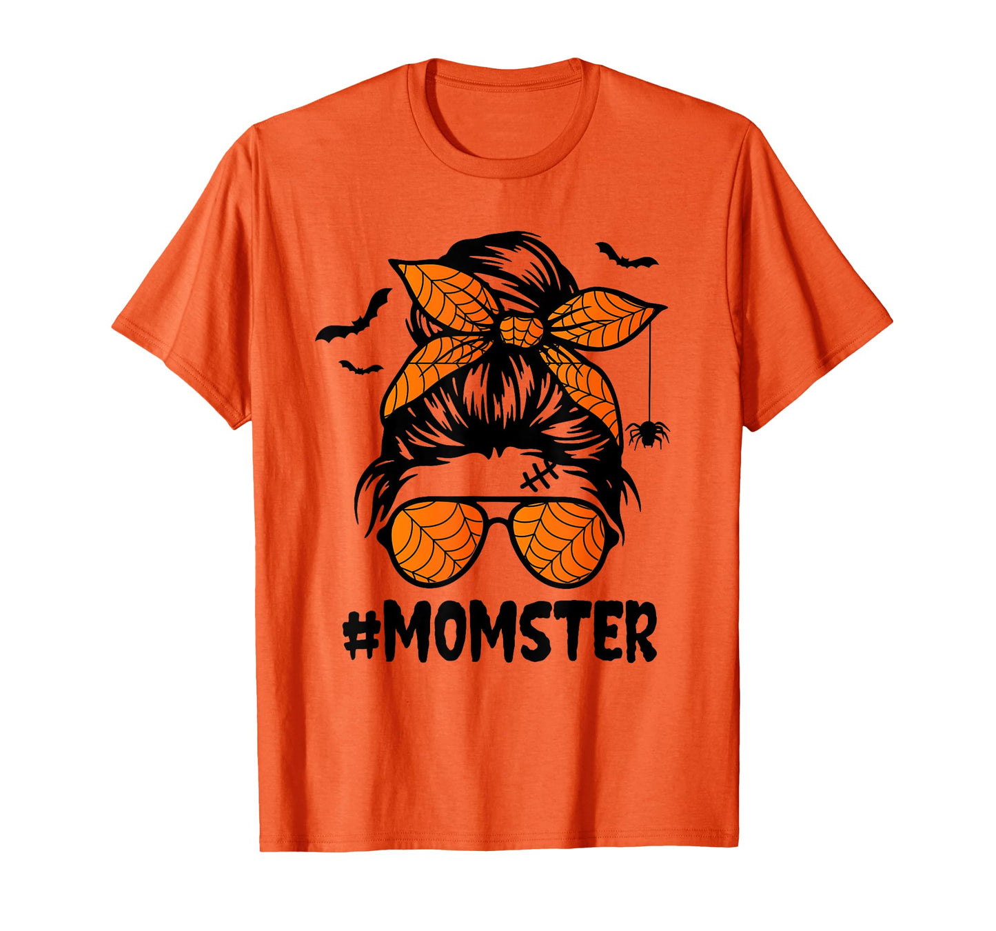 Momster for Women Halloween Mom Messy Bun Leopard T-Shirt