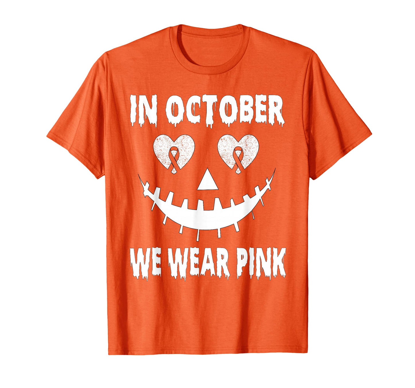 In October We Wear Pink Breast Cancer Jackolantern Halloween T-Shirt