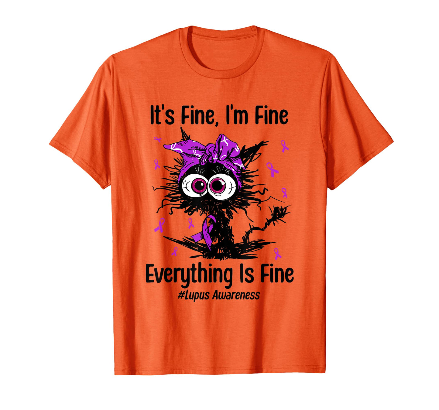Funny Cat Lupus Awareness Warrior Fighter Purple Ribbon T-Shirt for Men Women Kids