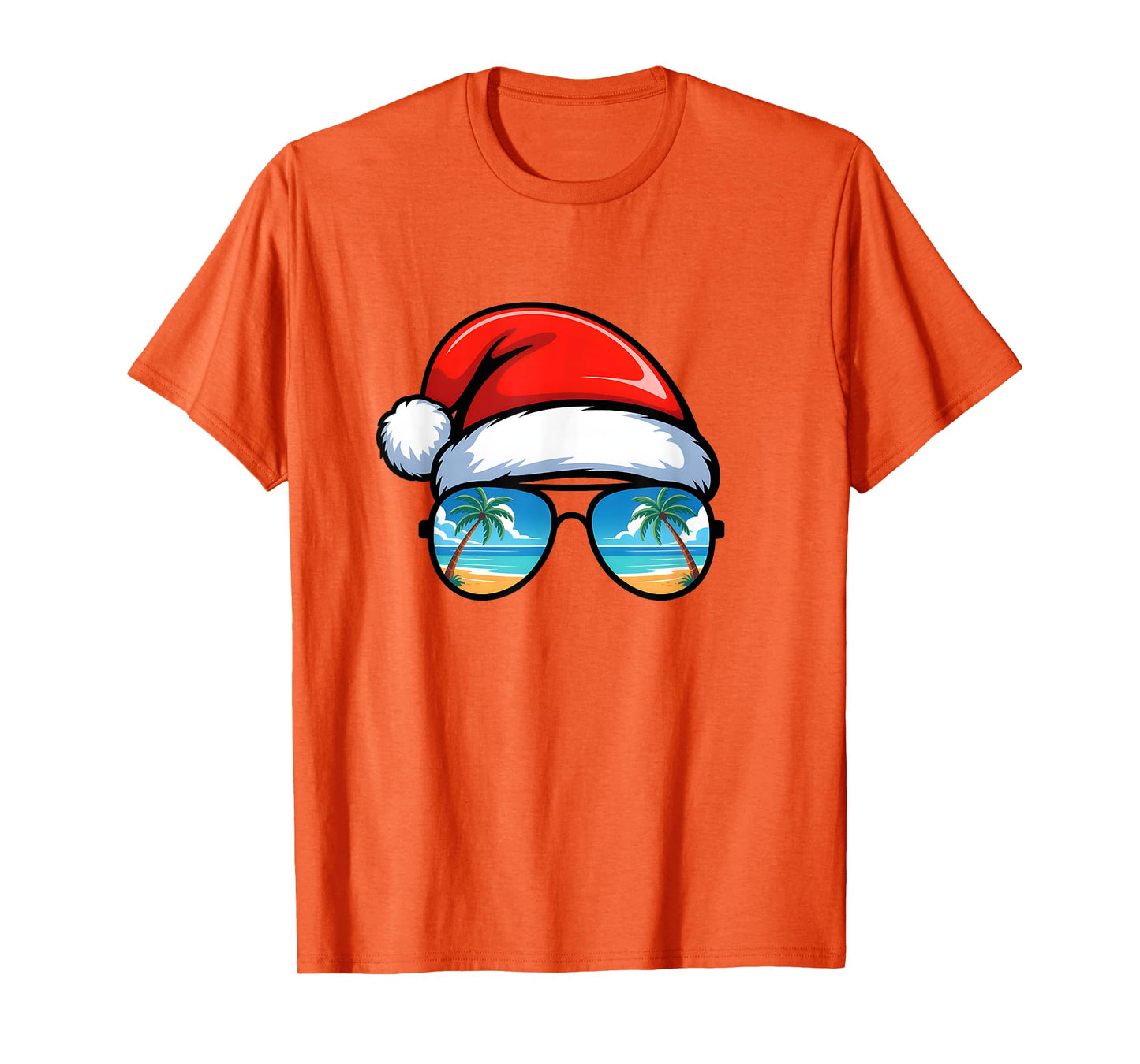Santa Claus Hat Sunglasses Beach Christmas in July Summer T-Shirt