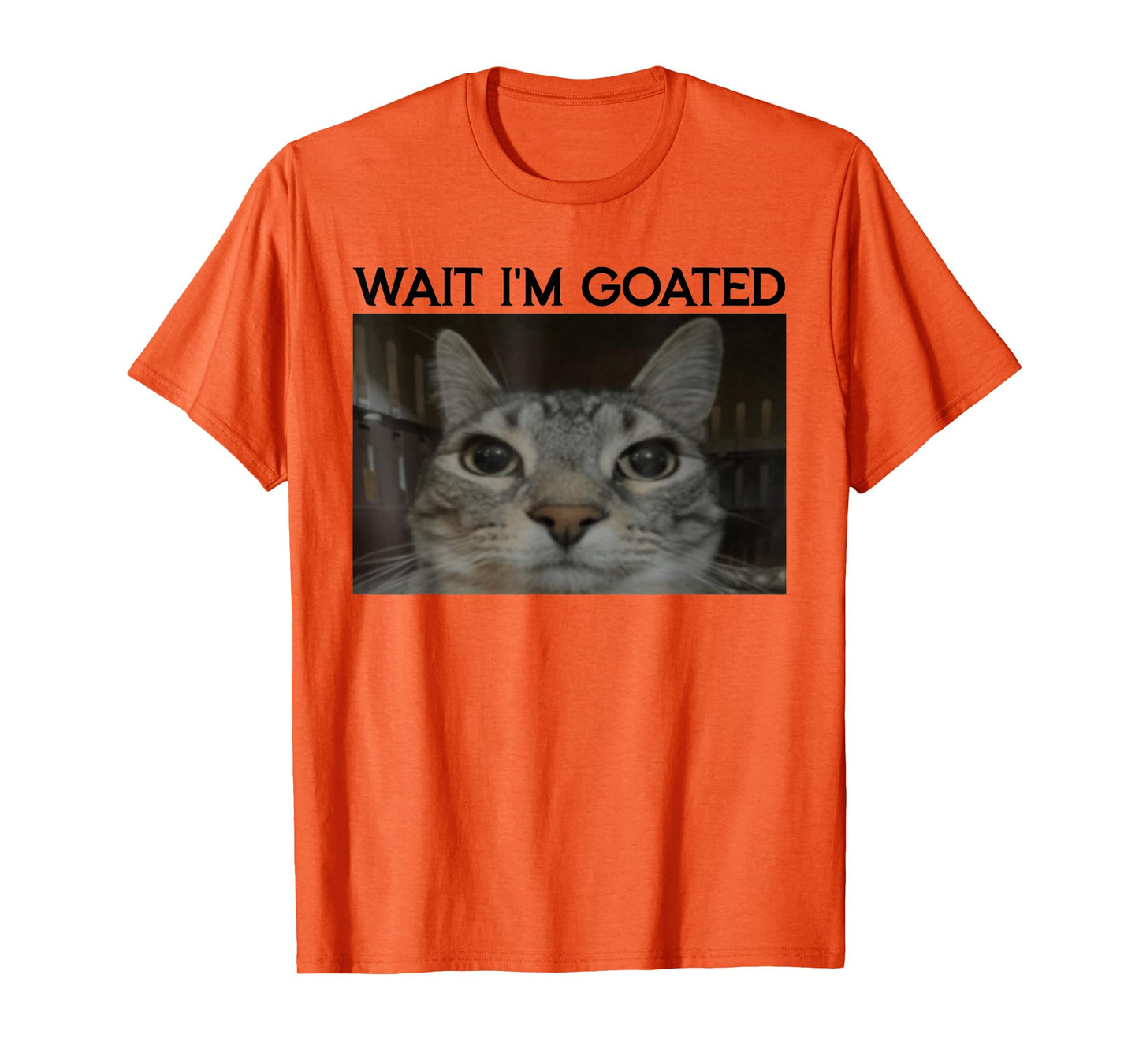 Wait I'm Goated Cat Funny Silly Cat Staring Cat Funny Meme T-Shirt