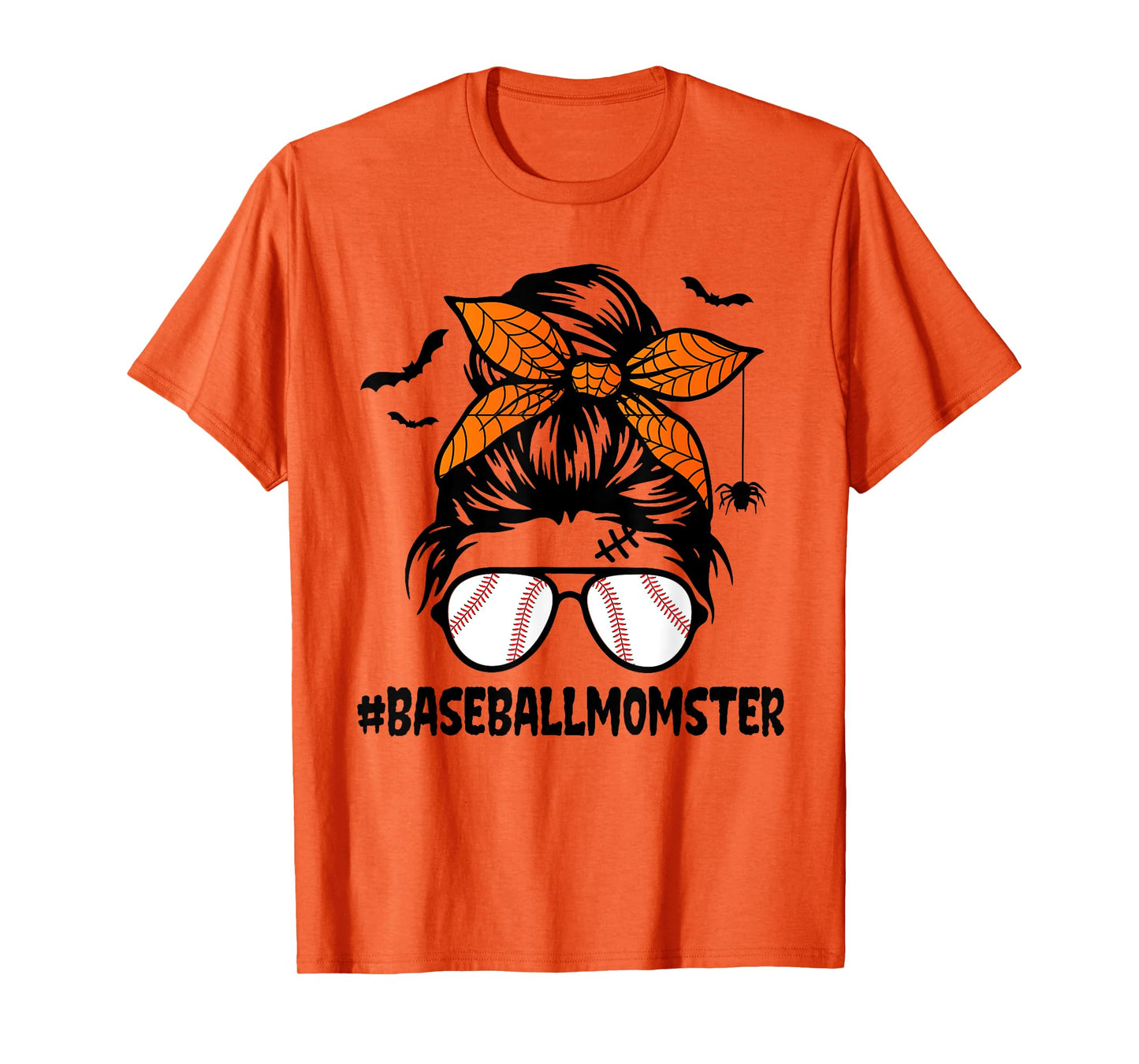 Baseball Momster Shirt for Women Halloween Mom Messy Bun T-Shirt