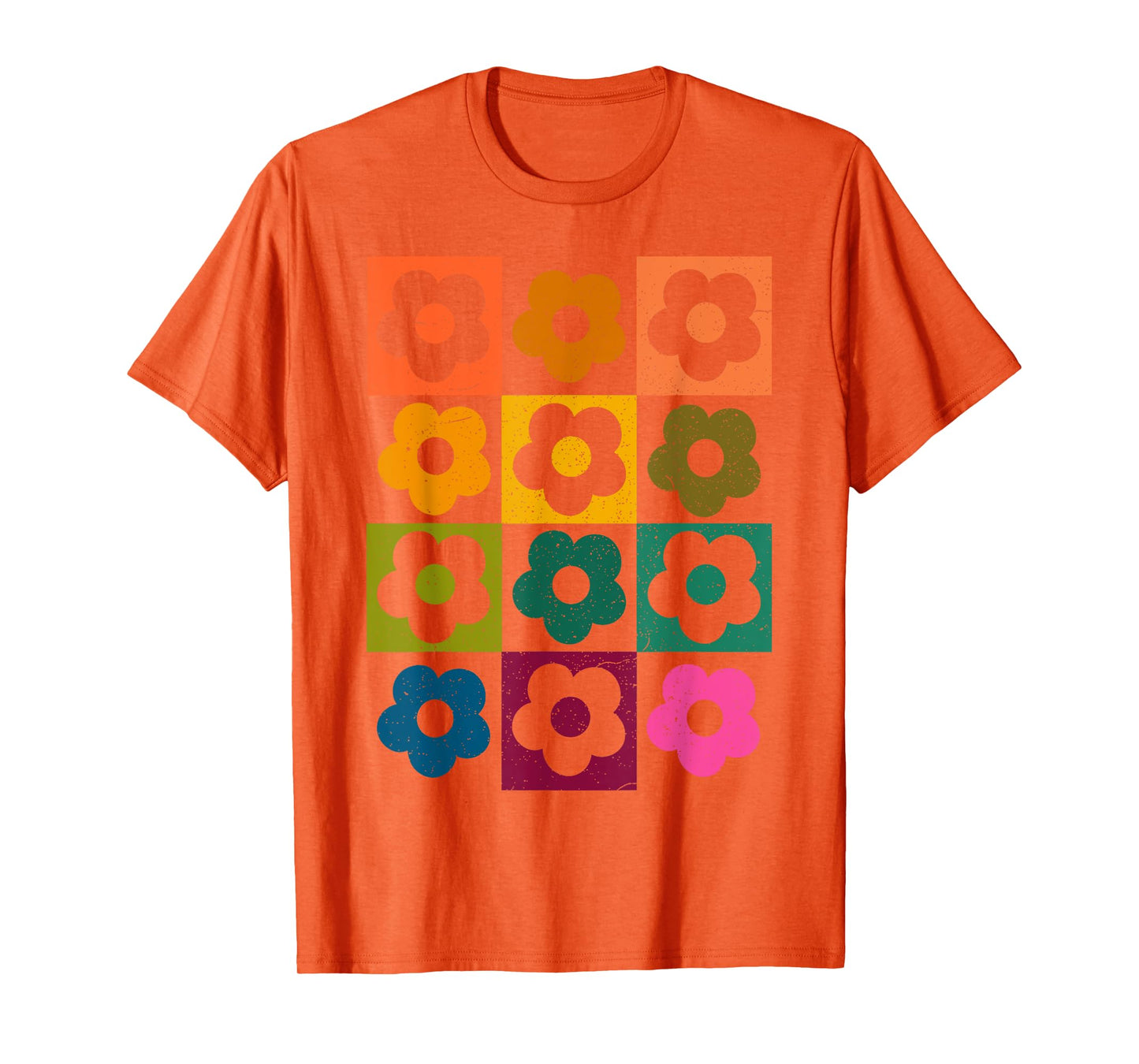 Neutral Checkerboard Daisy Color Flowers Retro Boho Floral T-Shirt