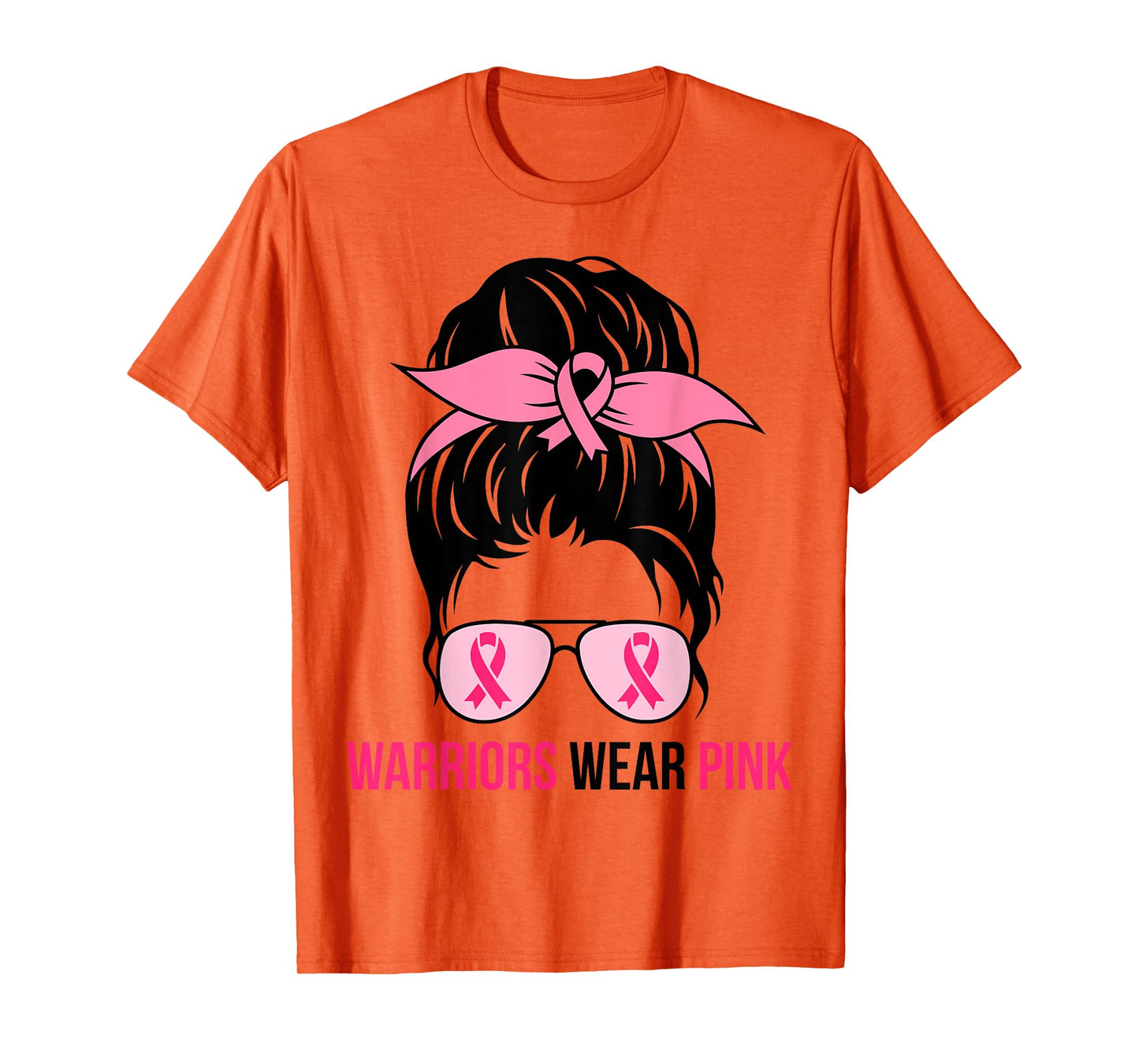 Warriors Wear Pink Messy Bun Mom Breast Cancer Awareness T-Shirt