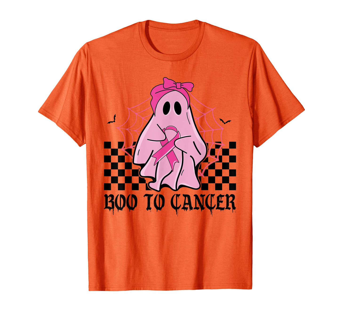 Boo Breast Cancer Pink Ghost October Halloween Checkered T-Shirt