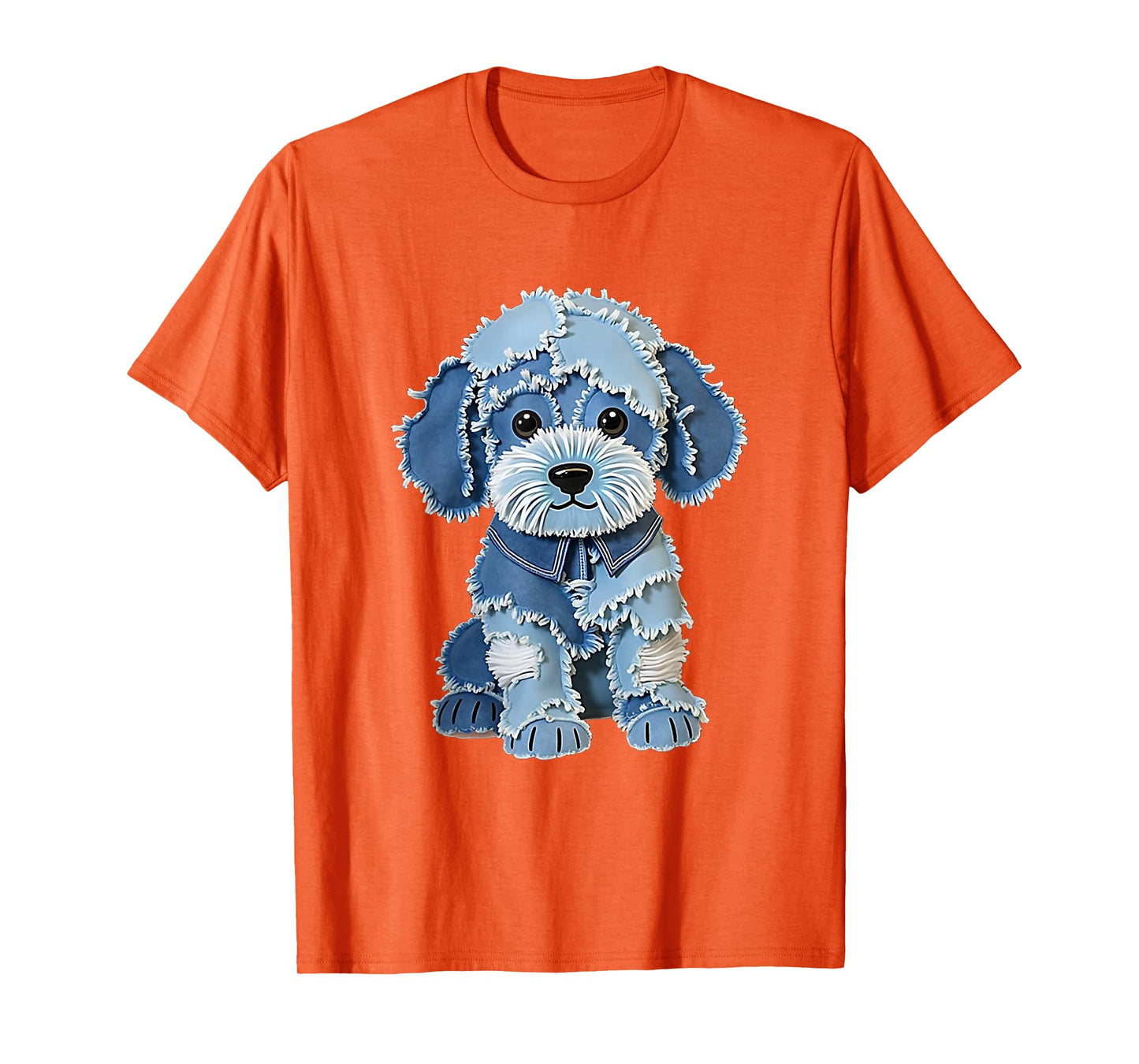 Retro Funny Denim Patch Animal Dog Print T-Shirt