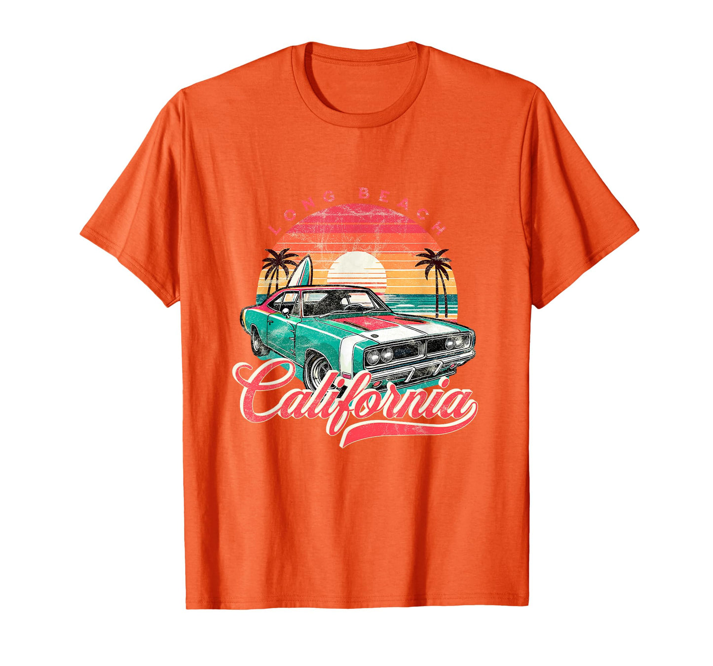 Classic Muscle Car Retro Long Beach California Surfer Sun T-Shirt