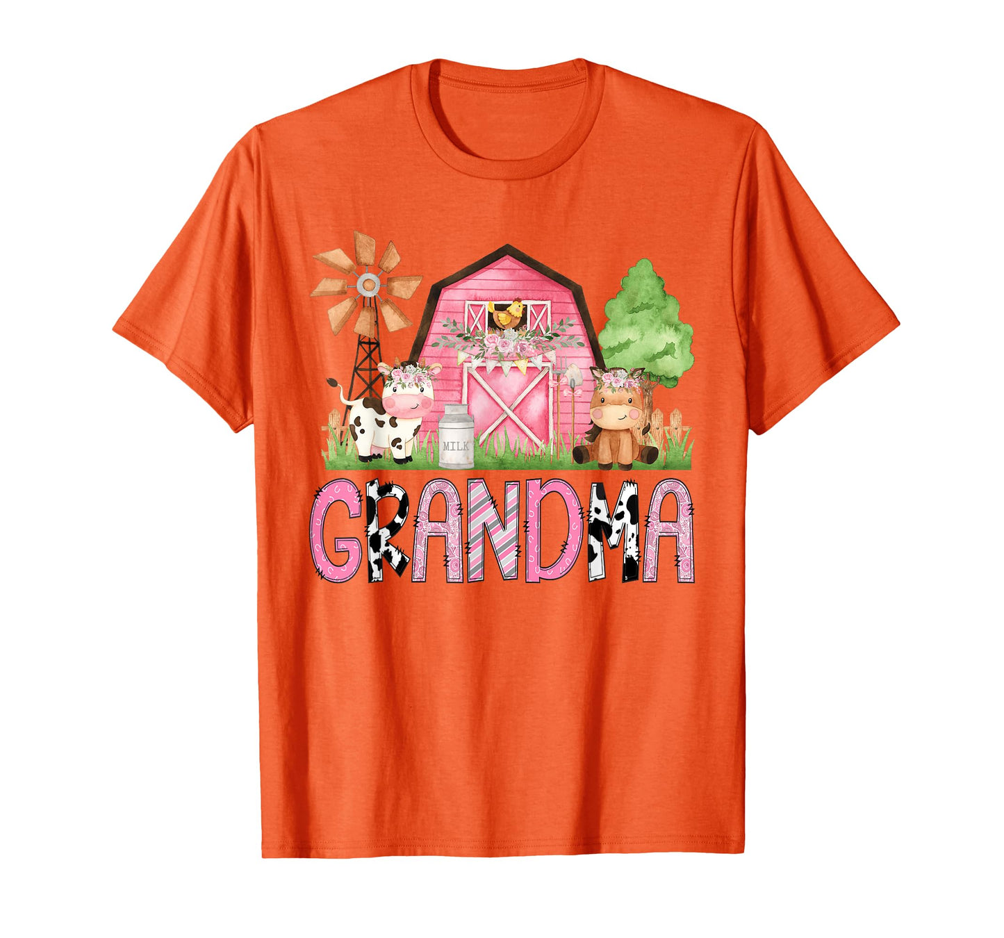 Grandma Pink Farm Animal Birthday Kids Matching Family T-Shirt