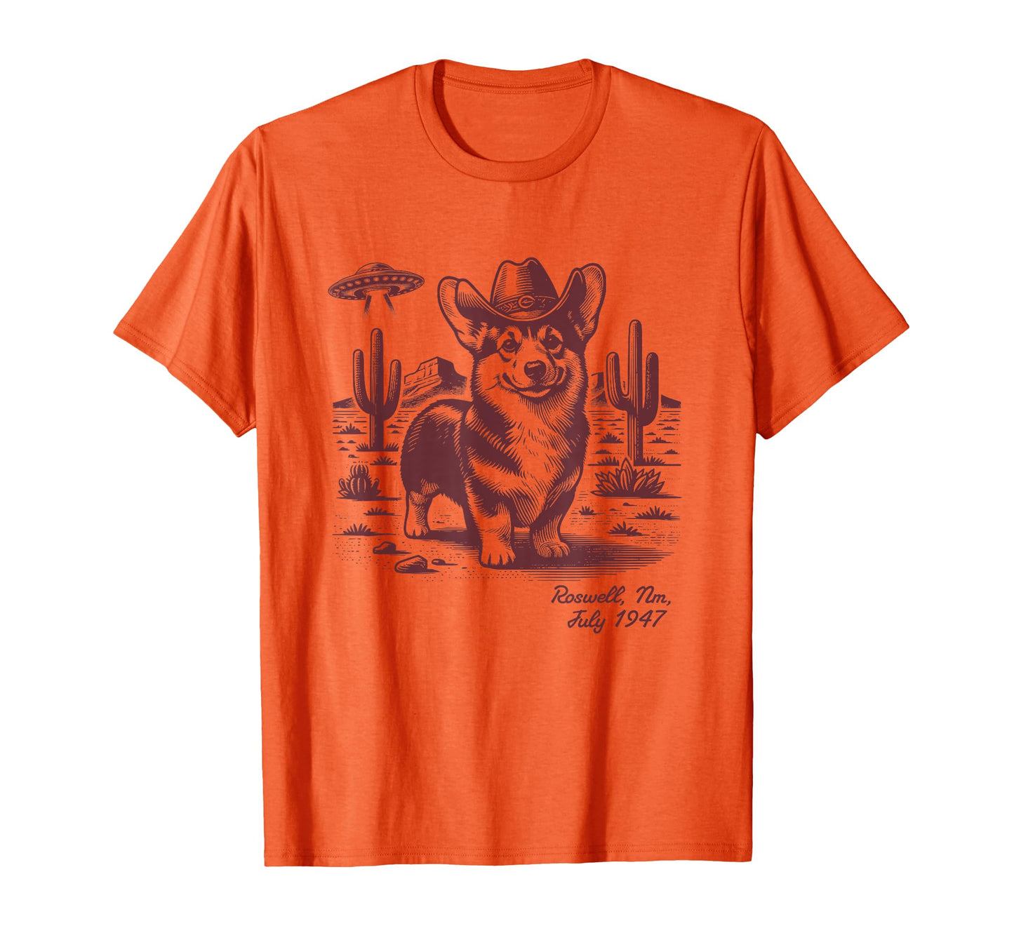 Retro 90s Cowgirl Western Cowboy Corgi Ufo Alien T-Shirt