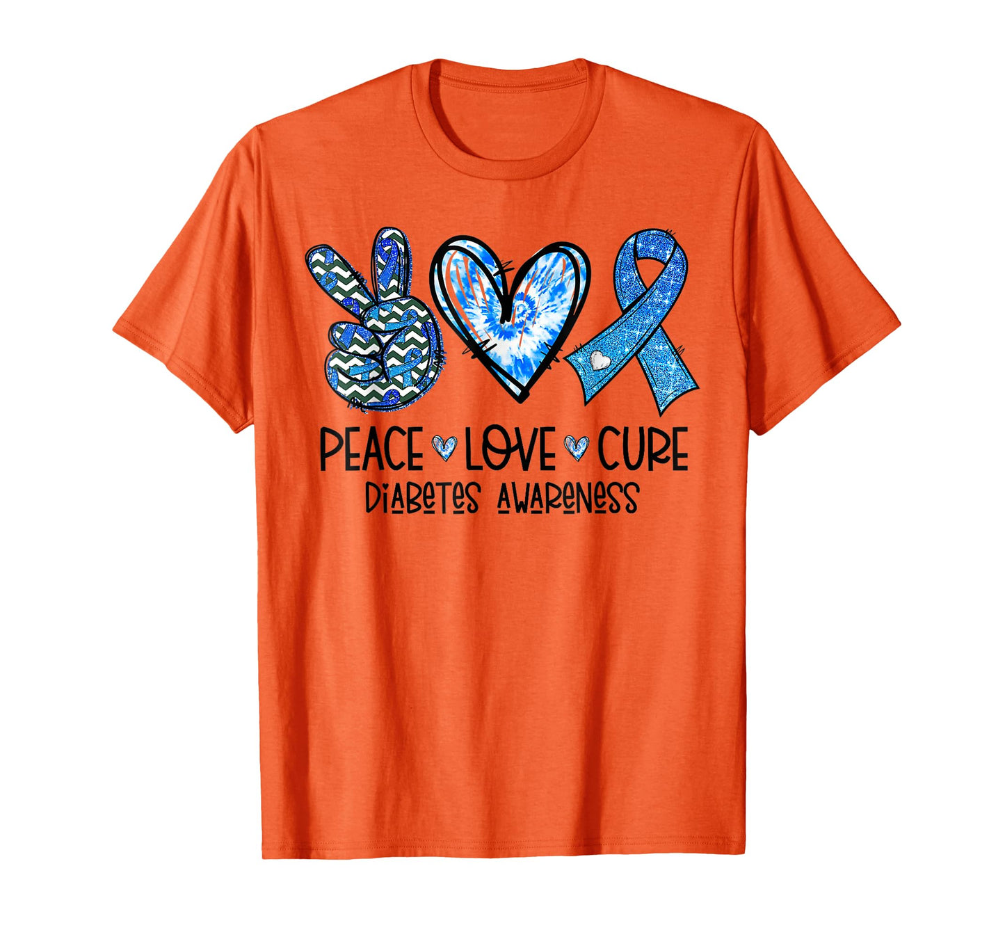 Peace Love Cure Type 1 Diabetes Awareness T1D Blue Ribbon T-Shirt