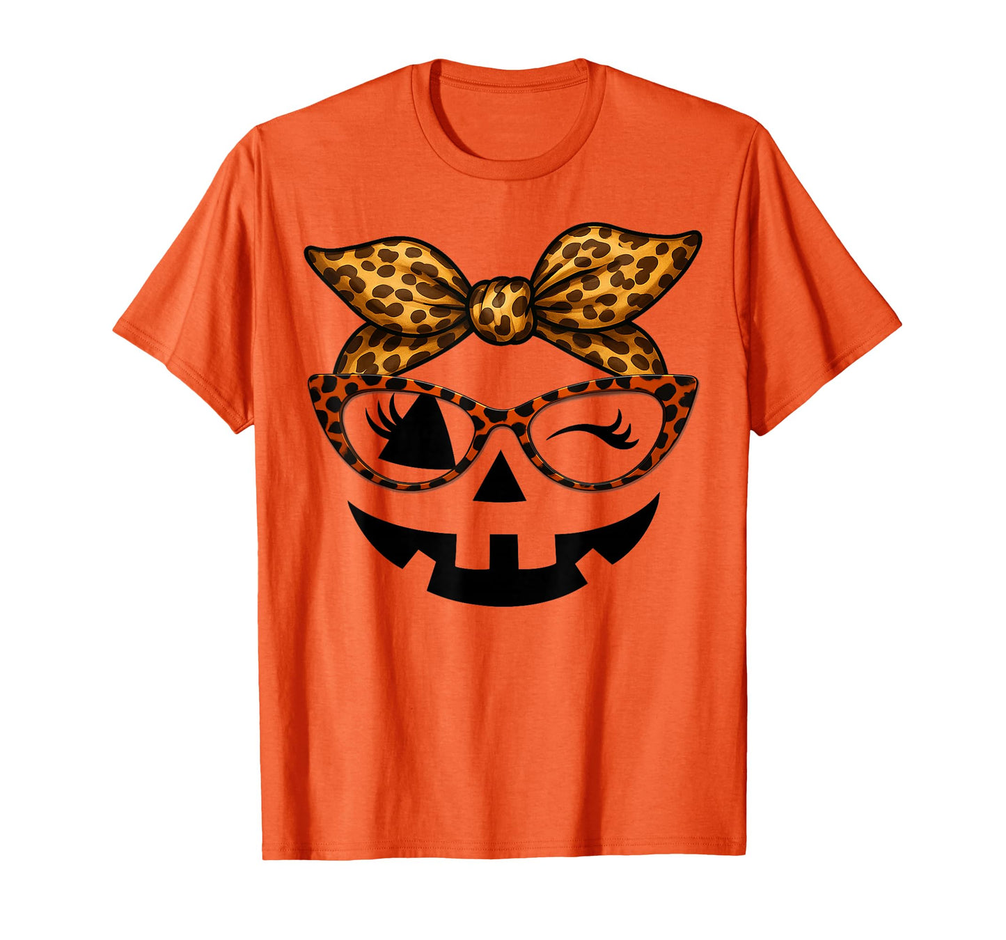 Jack O Lantern Leopard Pumpkin Face Halloween Womens Girls T-Shirt