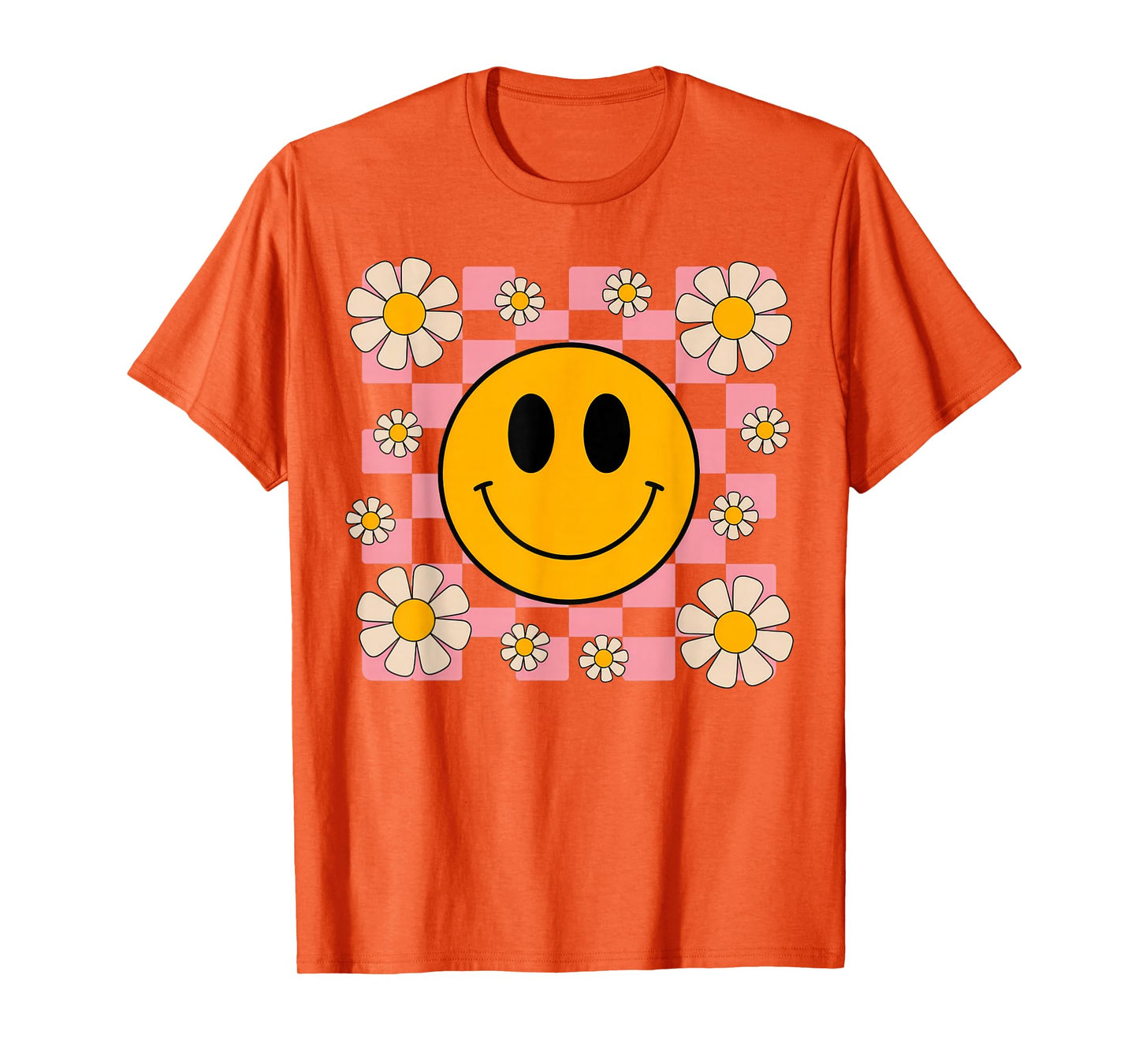 Retro Happy Face Shirt Checkered Pattern Smile Face Trendy T-Shirt