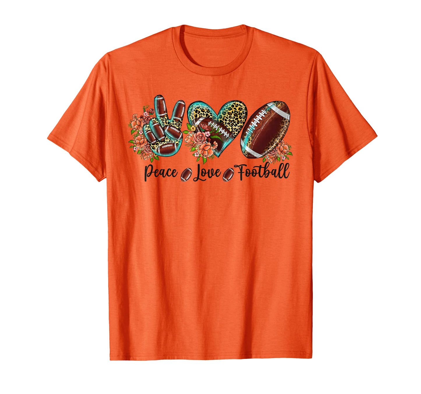 Peace Love Football Leopard Cute Floral American Football T-Shirt