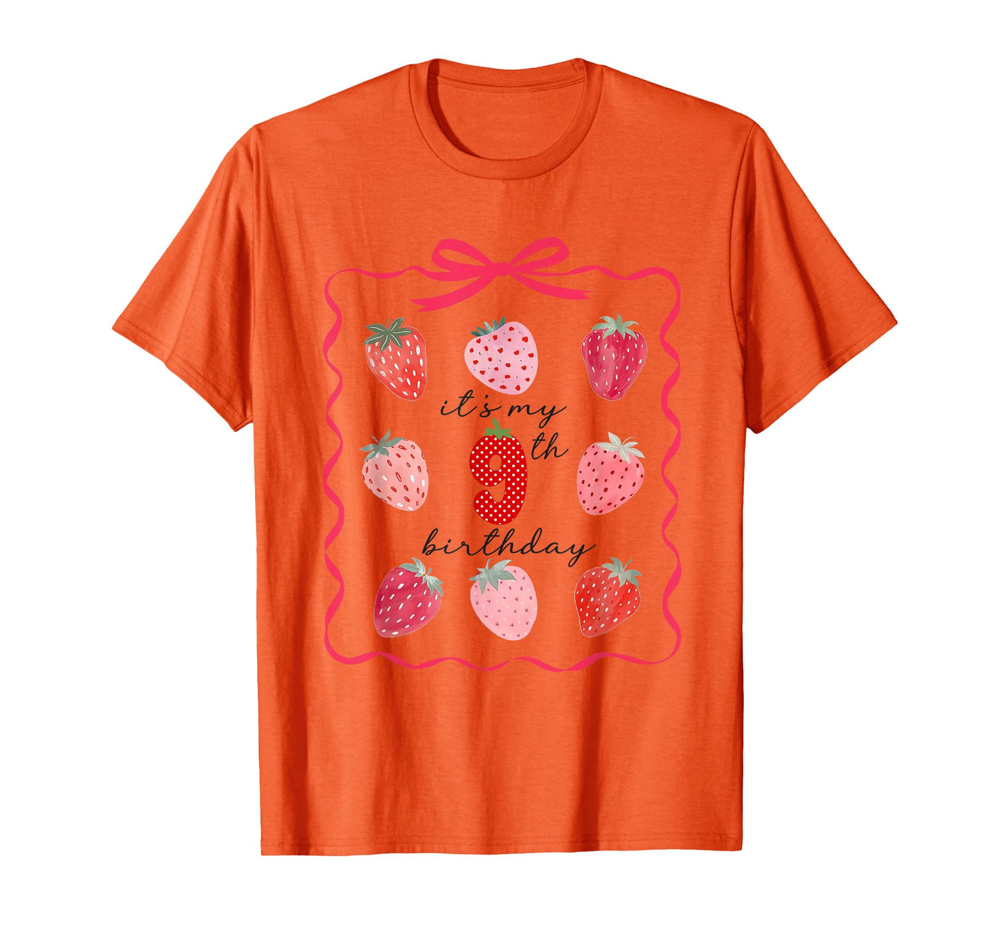 It's 9th Birthday Girl Preppy Strawberry Coquette Birthday T-Shirt