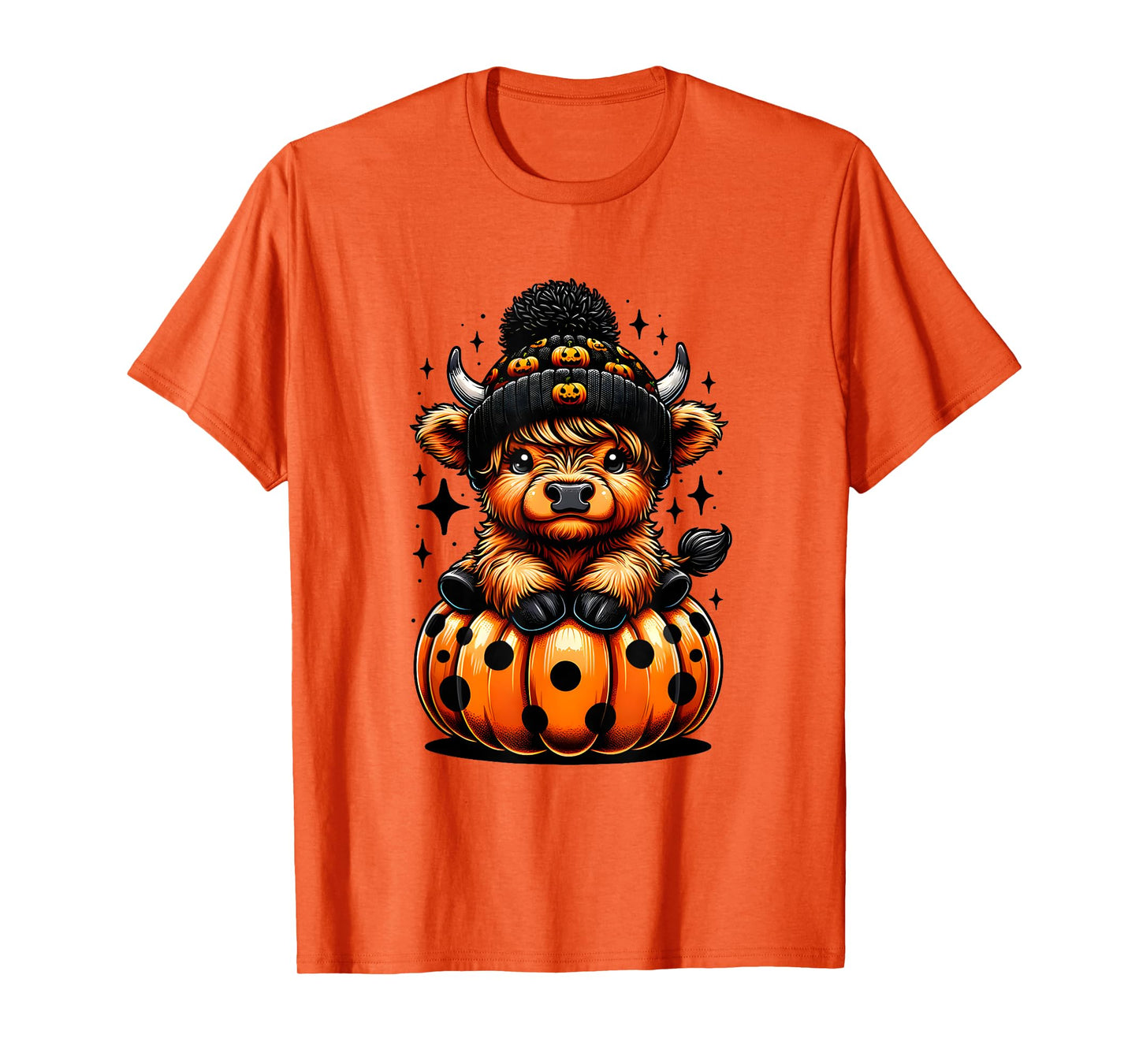 Cute Highland Cow Halloween With Pumpkin Spooky Season Funny T-Shirt