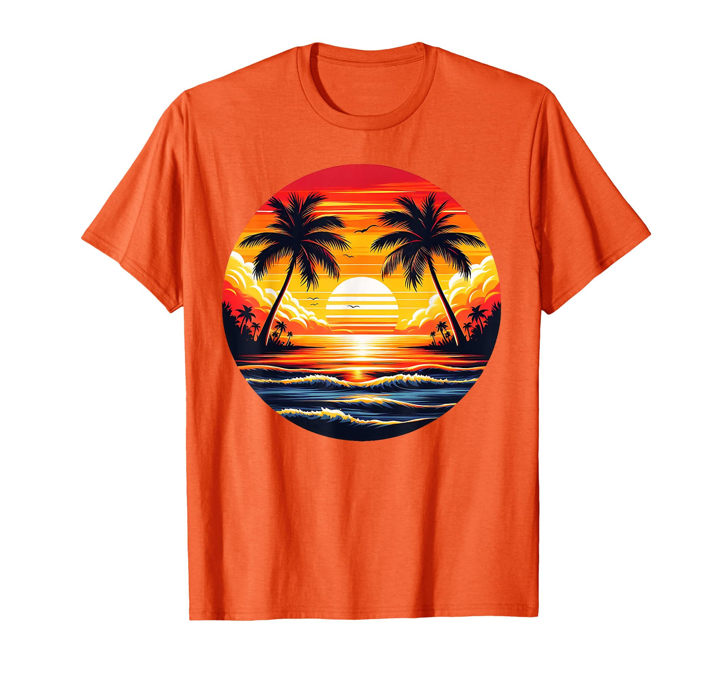 Vintage Beach Sunset Palm Tree 70s 80s Summer Vacation Retro T-Shirt