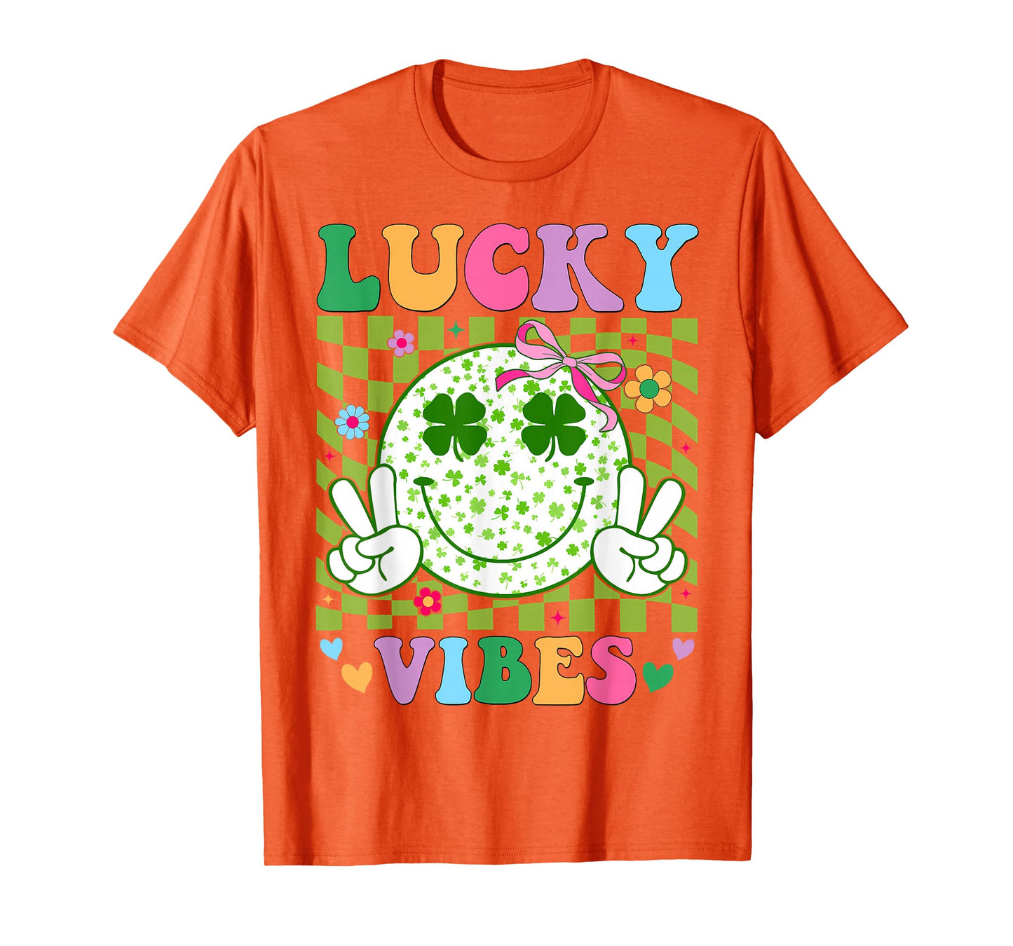 Groovy St Patricks Day Lucky Vibes Shamrock Women Girls Kids T-Shirt