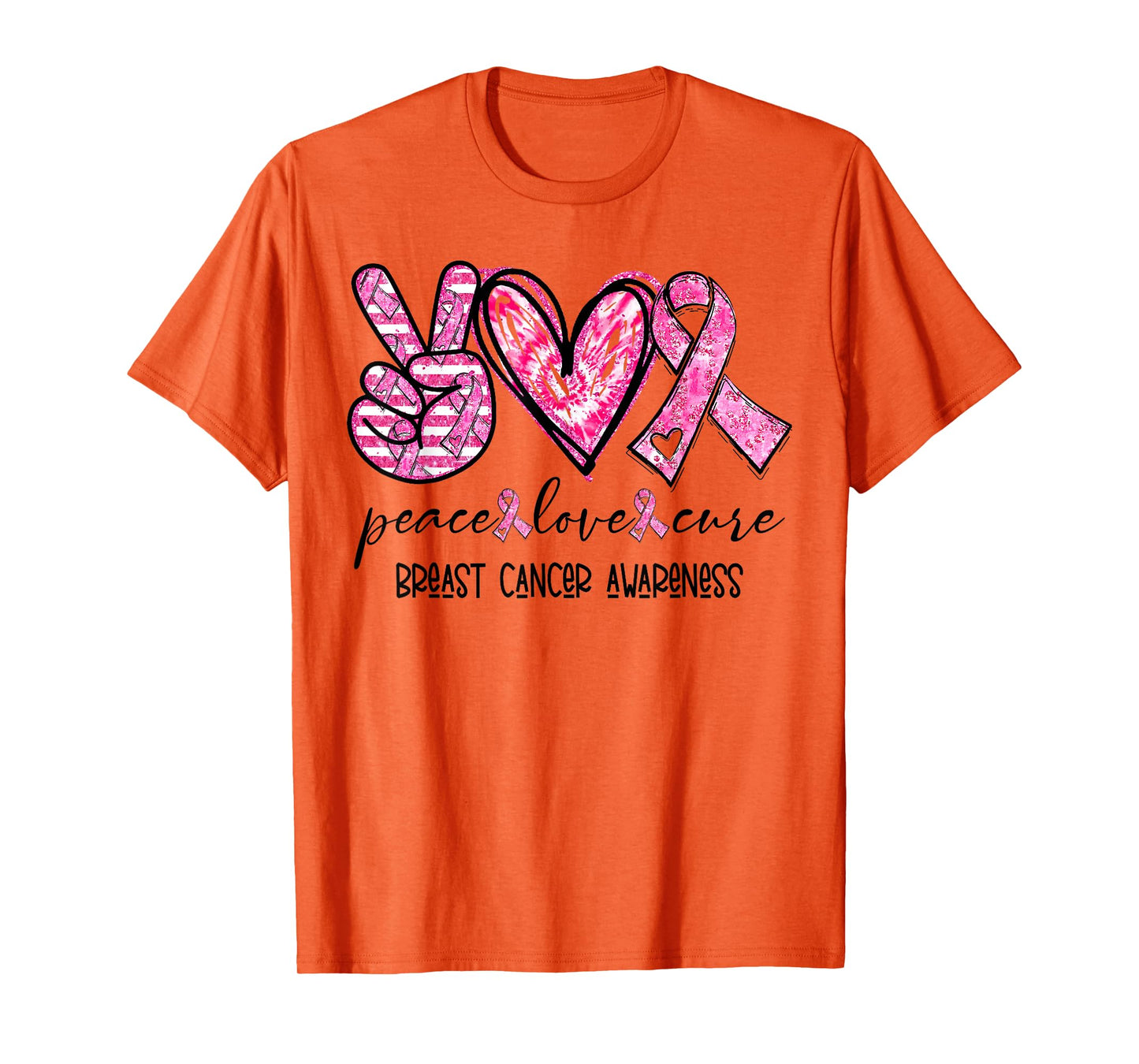 Peace Love Cure Breast Cancer Awareness Pink Ribbon T-Shirt