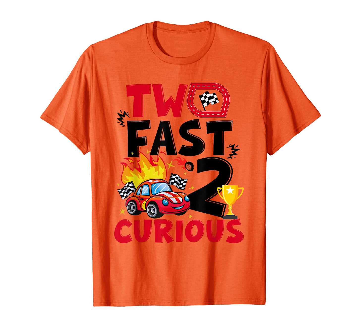 Two Fast 2 Curious Race Car 2nd Birthday Boys Family kids T-Shirt