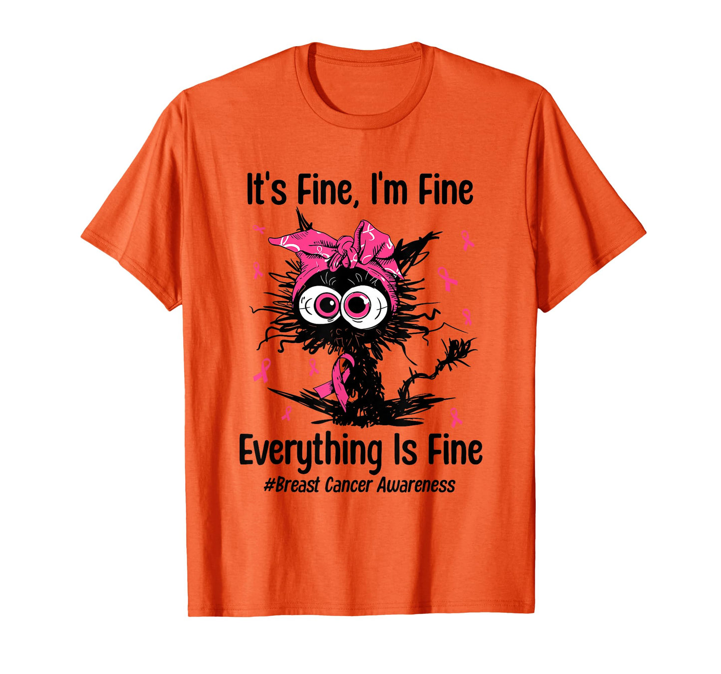 Motivational Cat Kitty Breast Cancer Awareness Pink Ribbon T-Shirt