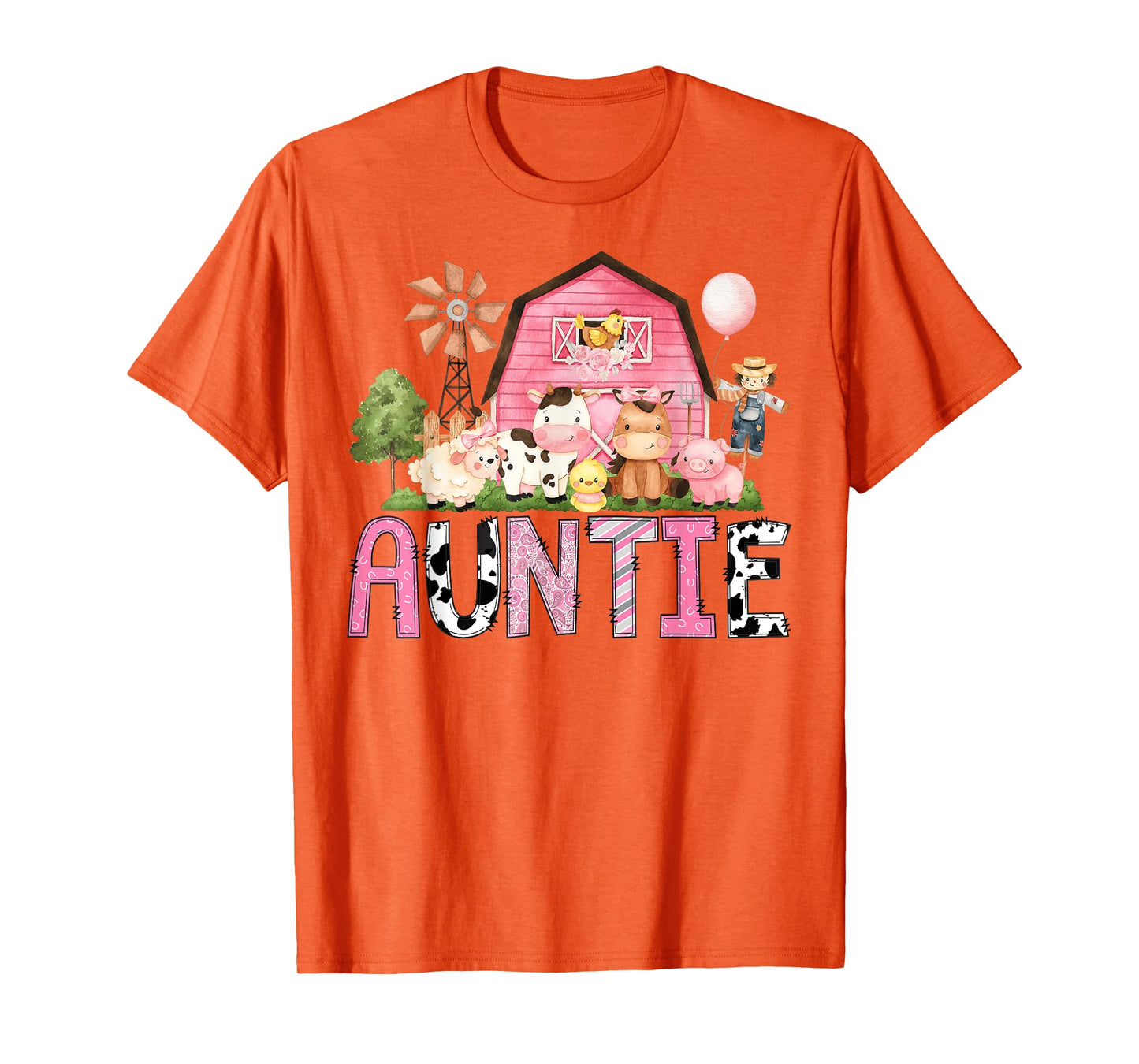 Auntie Pink Farm Cow Lover Birthday Girl Matching T-Shirt