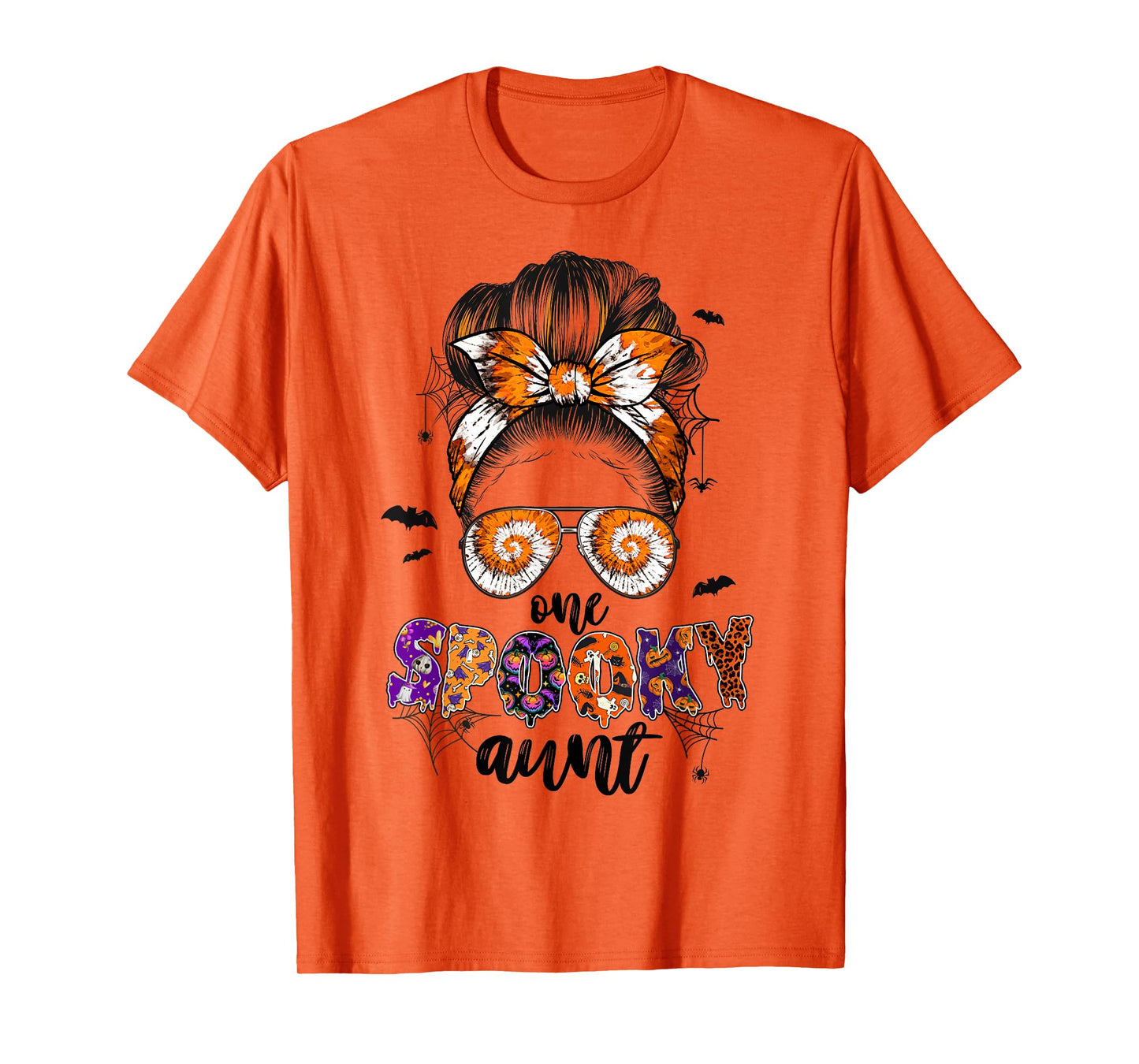 Tie Dye One Spooky Aunt Halloween Monster Messy Bun Aunt T-Shirt
