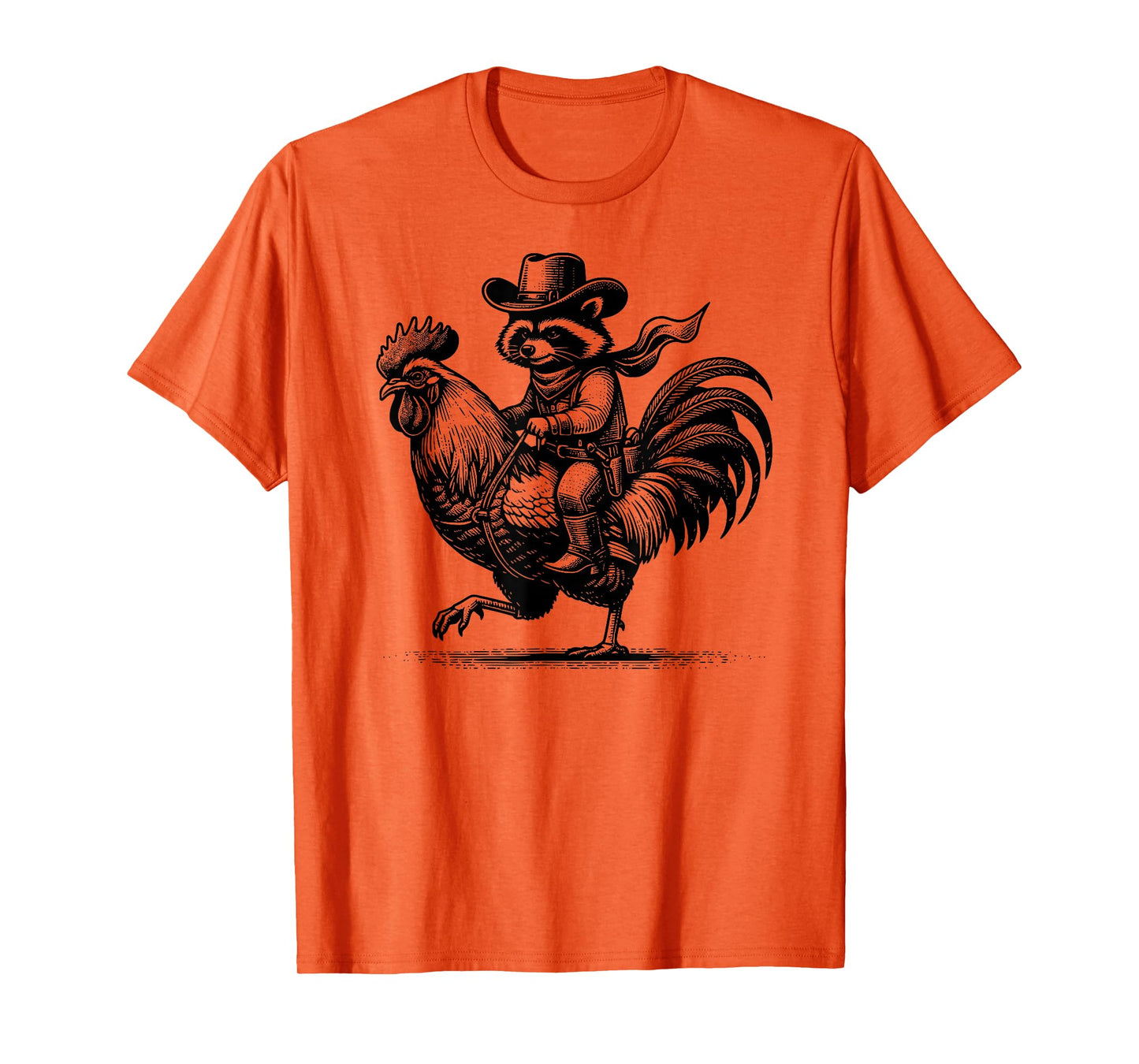 Funny Raccoon With Cowboy Hat & Boots Riding Rooster Vintage T-Shirt
