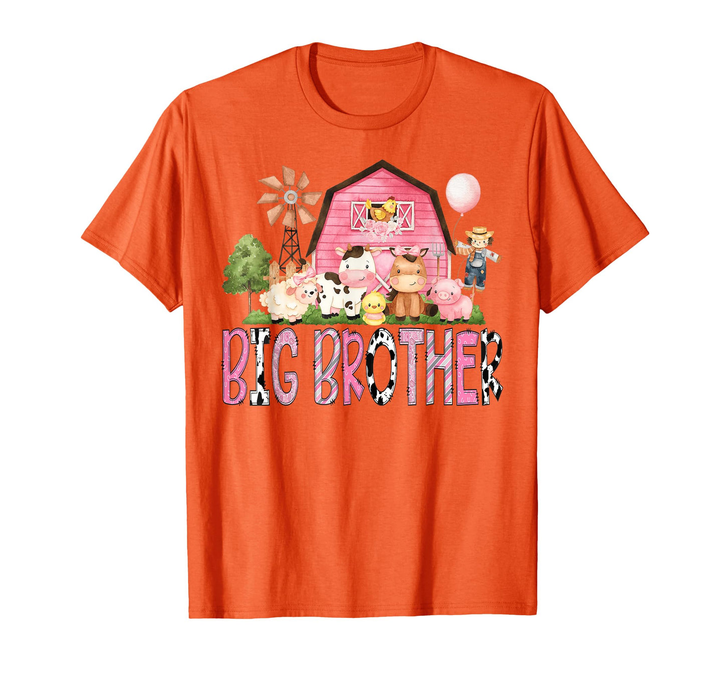 Big Brother Pink Farm Cow Lover Birthday Girl Matching T-Shirt