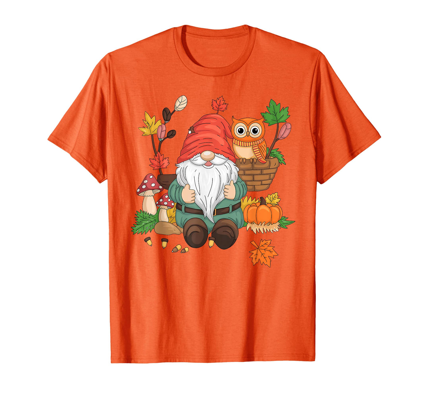Autumn Season Design Leaves, Owls and Cute Fall Gnome T-Shirt
