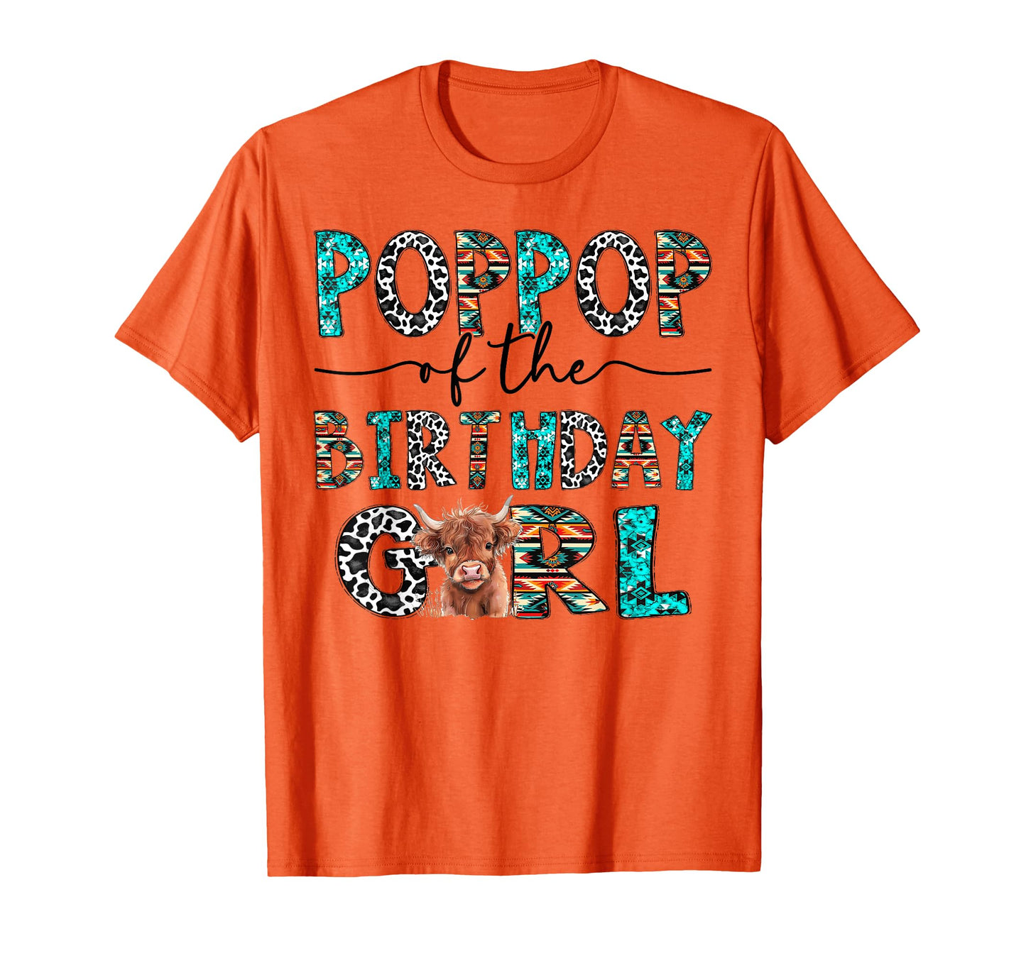PopPop Of The Birthday Girl Highland Cow 1St Birthday T-Shirt