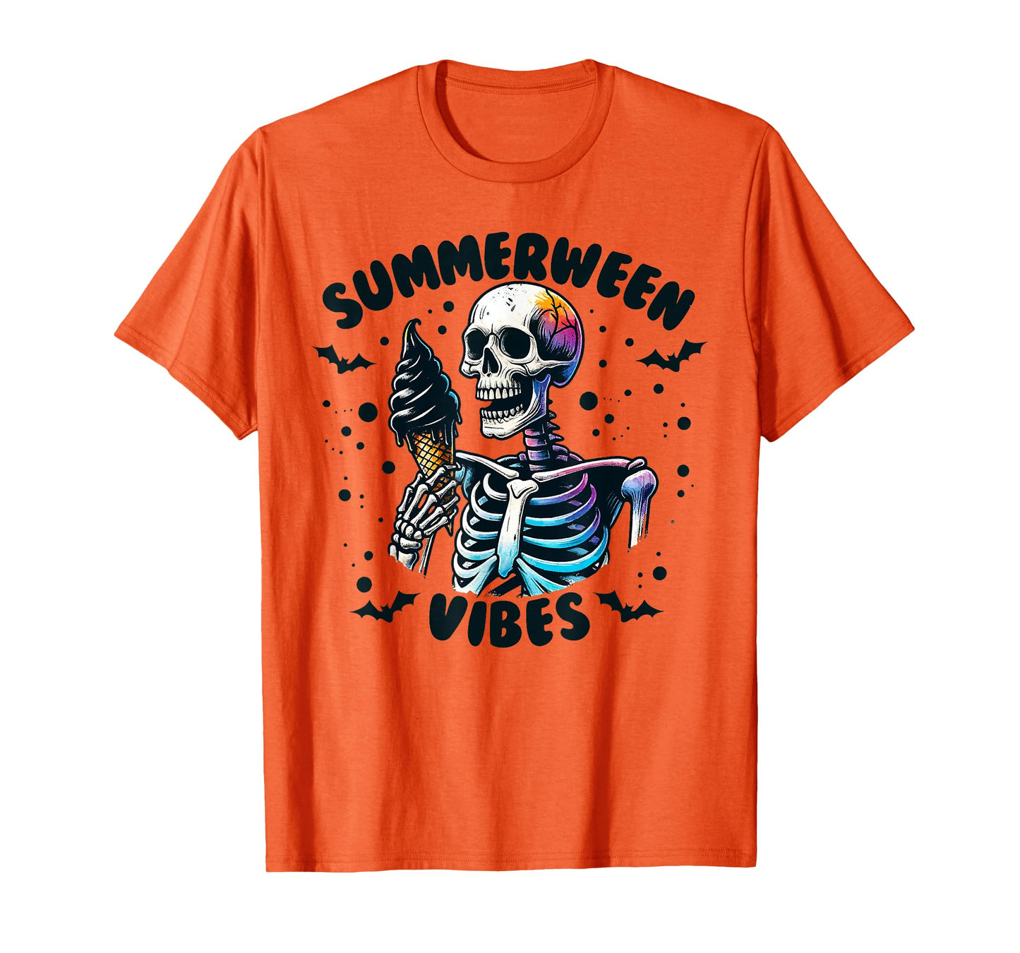 Summerween Vibes Skeleton Ice Cream Summer Vacation Funny T-Shirt