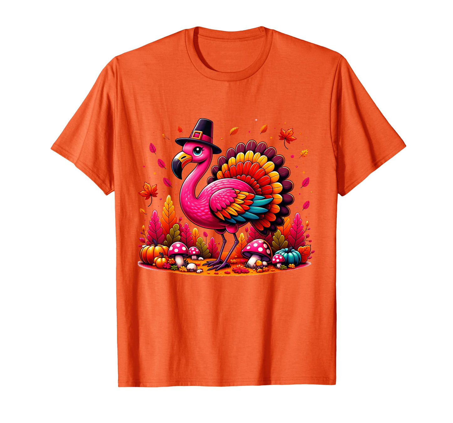 Flamingo Turkey Cute Flamingo Turkey Fall Leaf Thanksgiving T-Shirt