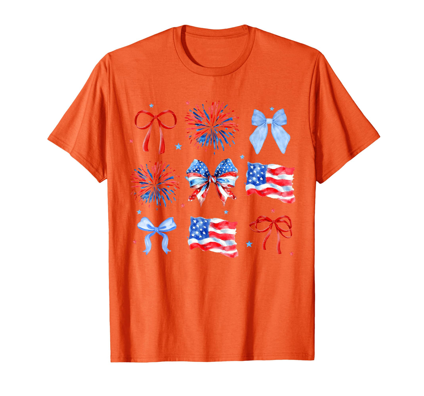 Coquette Bows Red White Blue USA Flag 4th Of July Women Girl T-Shirt